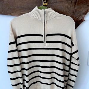 Navy and cream LOFT quarter zip sweater